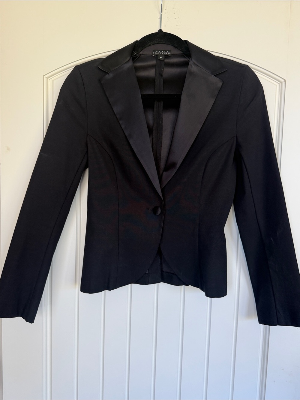 Maria Blanco Nero Black Satin-Trim Single-Button Blazer